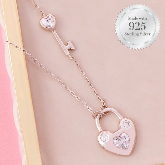 Heart Lock Necklace - 925 Sterling Silver Charmed Aroma Valentine Collection - Picture 1 of 3